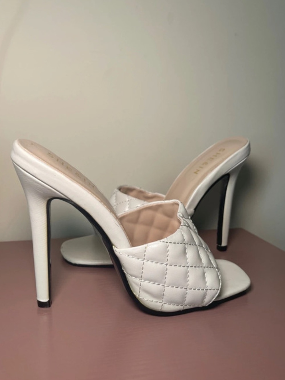 SHEIN White Quilted High Stiletto Mule